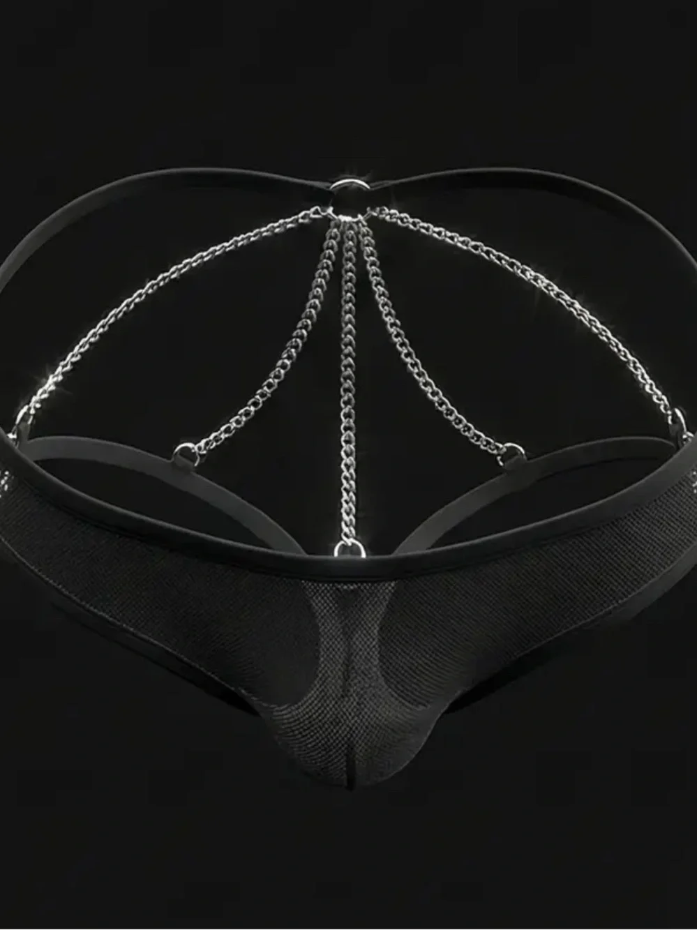 Men's Sheer Mesh Chain Thong Low Rise T-Back Underwear Medium